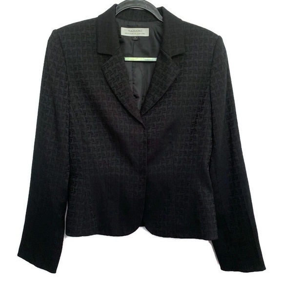 Tahari Arthur S Levine Jackets & Blazers - TAHARI Black Textured Lined Snap Front Blazer